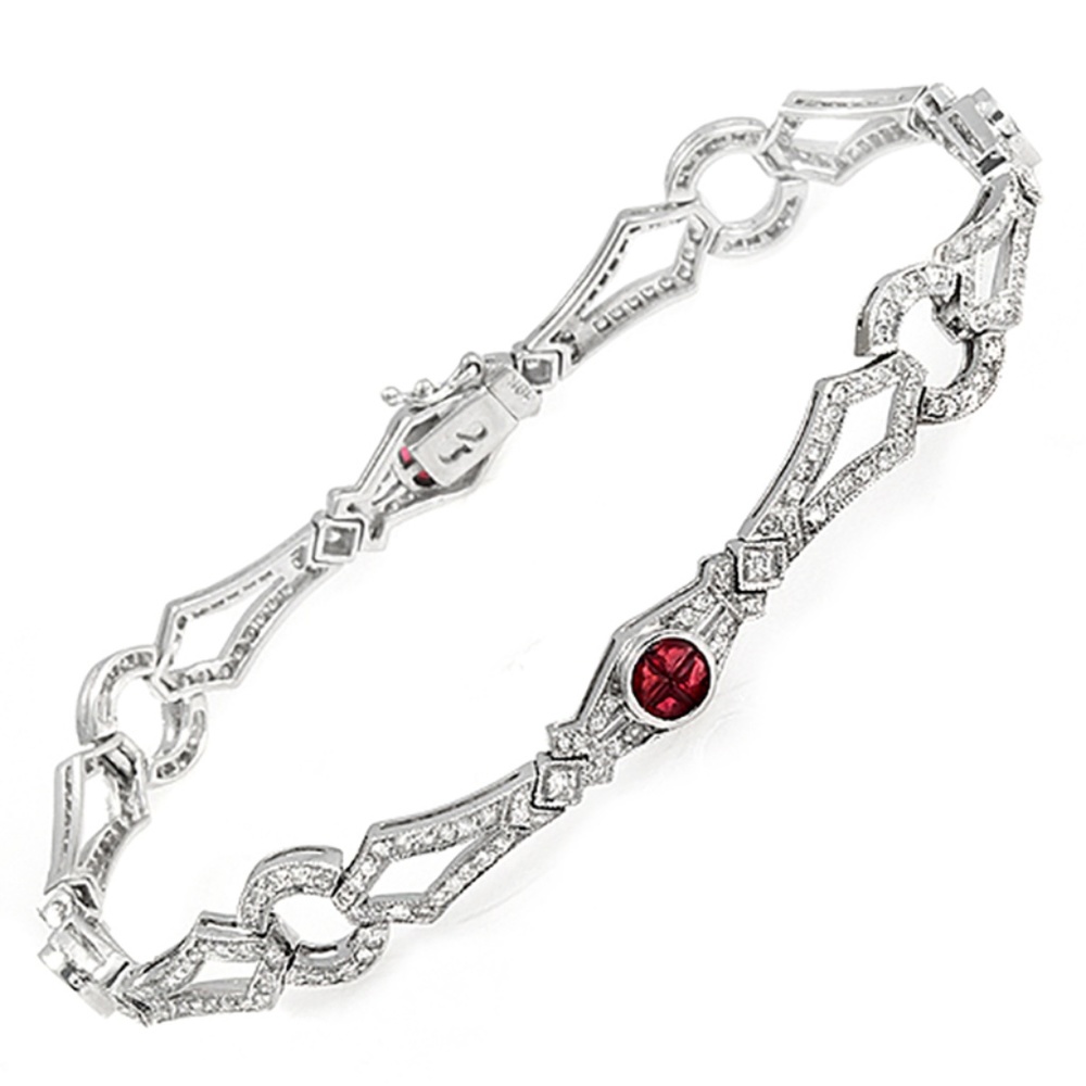 Luxo Jewelry Ruby & DIamonds White Golds Bracelet